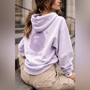 EUC BAPE Light Purple Cotton Hoodie Women’s XS Oversized Gold Logo